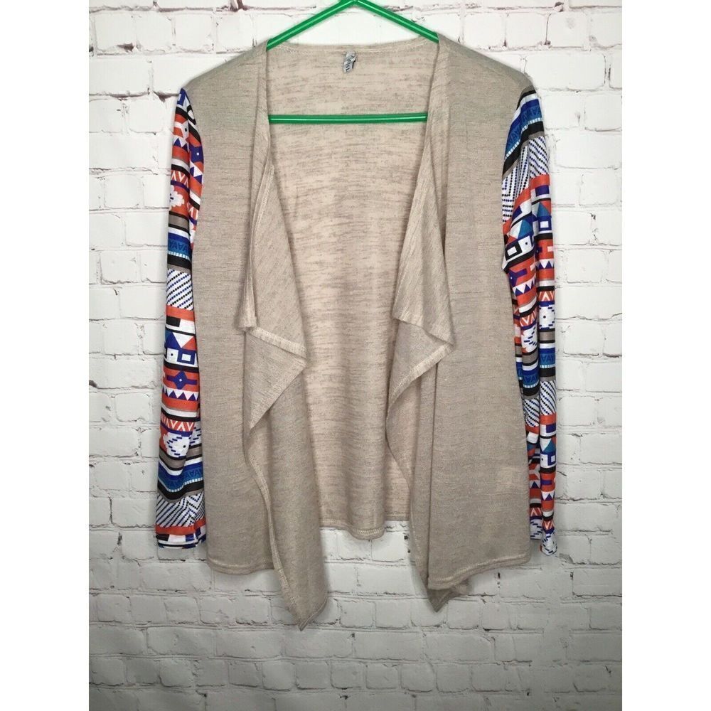 MISSLOOK Women’s Sweater Gray Open Cardigan‎ Tribal Lightweith size XL